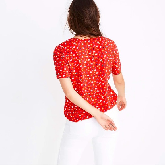 Madewell Novel Tie-Front Top Prairie Posies Red Floral Size Medium - Picture 3 of 14